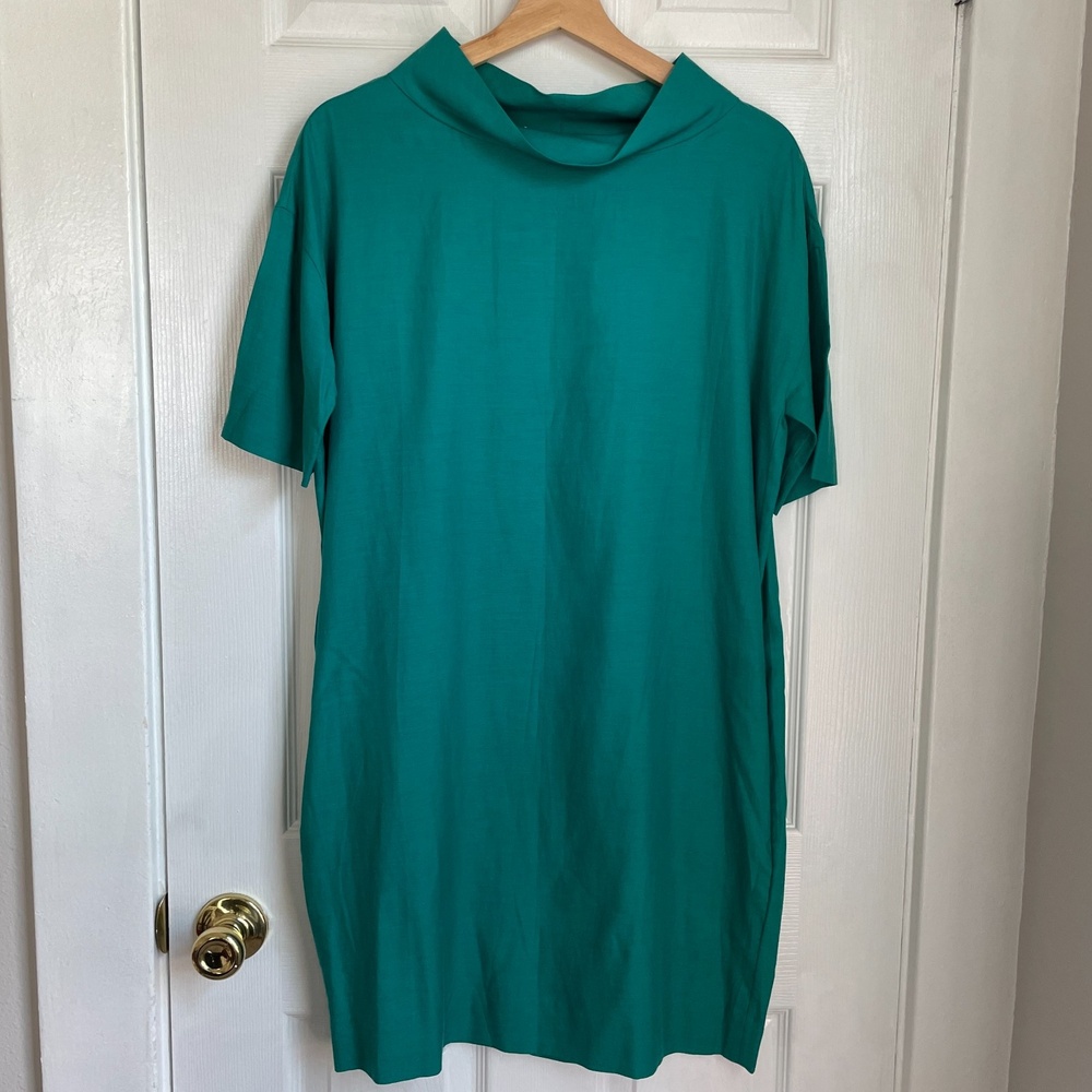 NWT COS teal wide neck paper bag mini dress